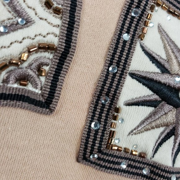 Croft & Barrow Women's Nude Embroidered Scoop Neck Long Sleeve Shirt Top Blouse - Picture 6 of 13